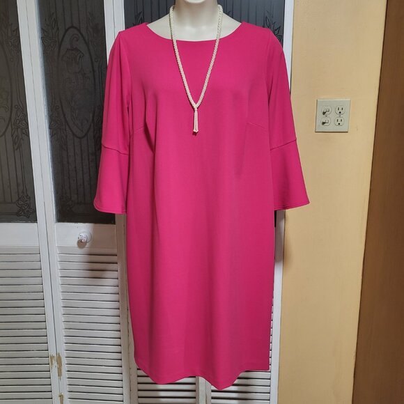 Calvin Klein Women's Beautiful Pink Bell Sleeve Sheath Dress - Picture 1 of 7